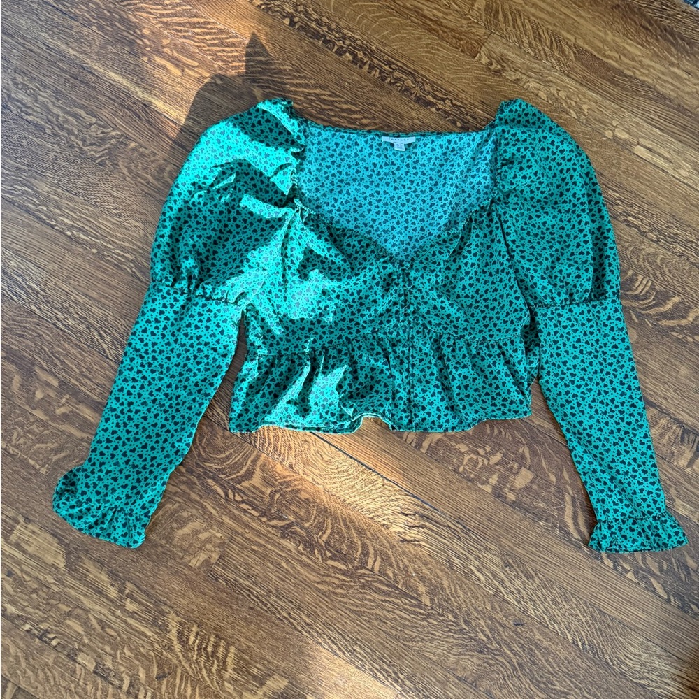 Topshop Green Patterned Blouse